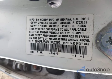 2014 Honda Civic Lx from USA, damaged, VIN 19XFB2F58EE082495